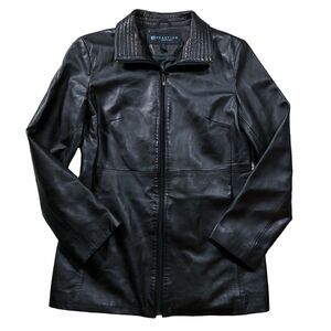 Kenneth Cole Reaction Womens Jacket size M Medium Black Leather Zip Front Lined